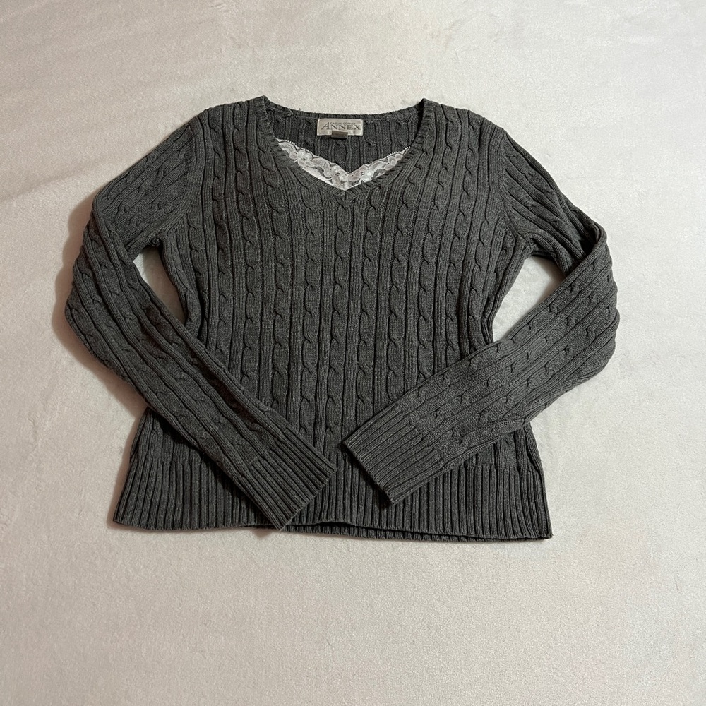 Cable Knit V Neck Sweater
